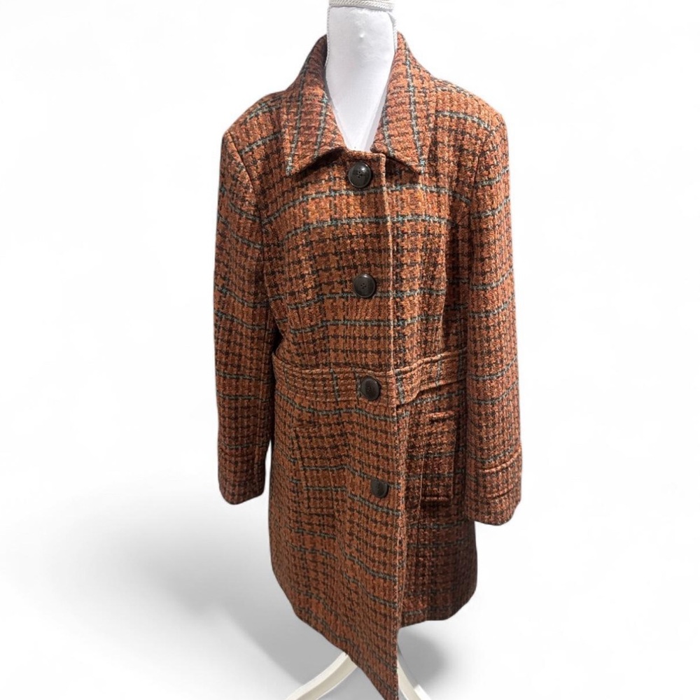 CHADWICKS | WOMENS SZ 16 WOOL BROWN ORANGE PLAID COAT JACKET